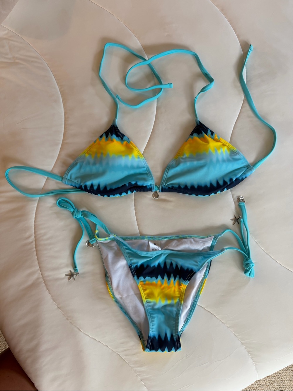 Triangle Bikini Set in Turquoise & Yellow